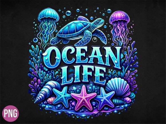 Ocean Life JellyfishTurtle Design PNG