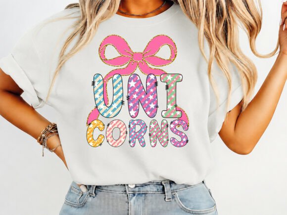 Unicorns Preppy Coquette T-Shirt Design: A Whimsical Asset for Modern Creators